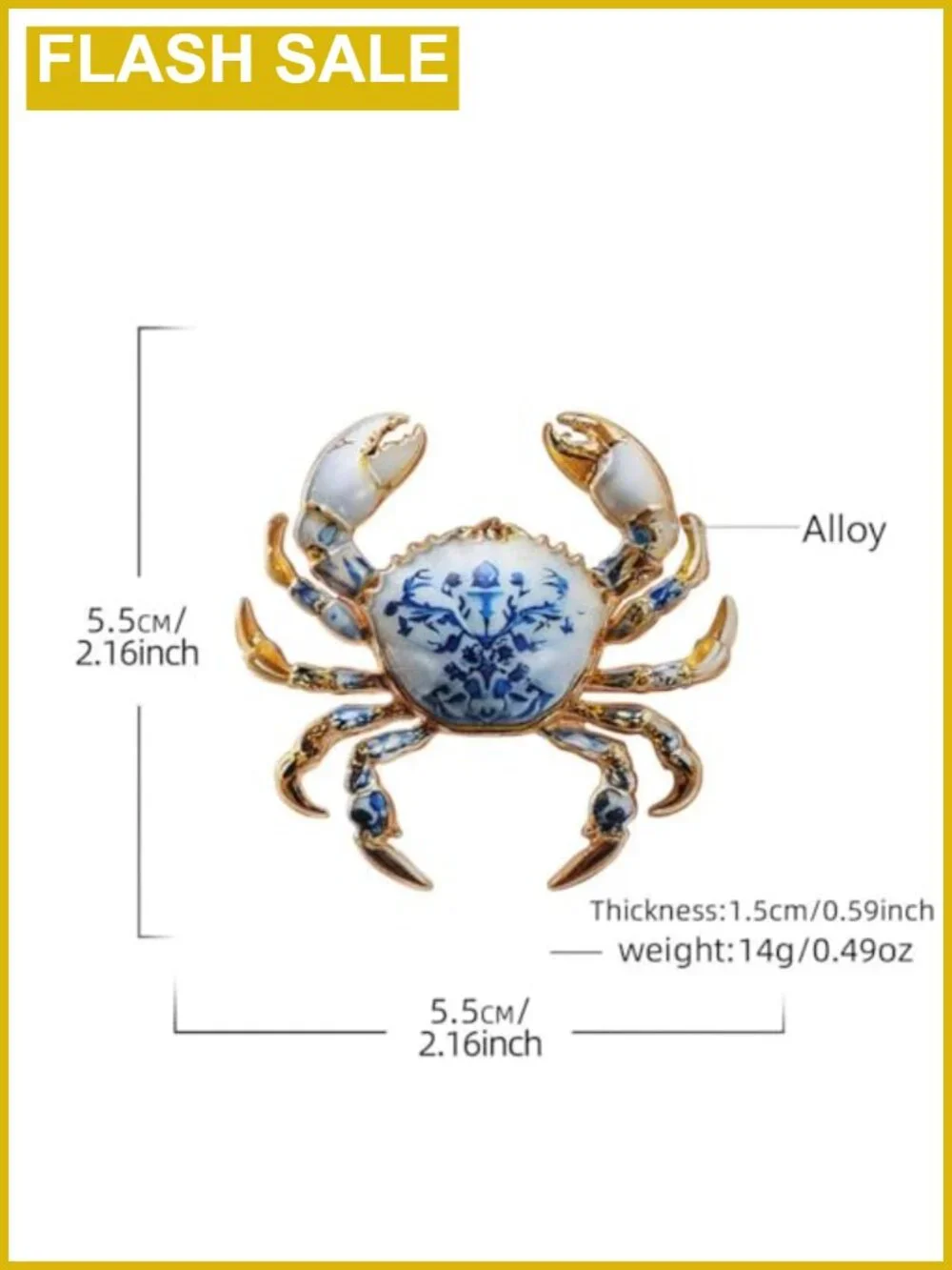 Gold Plated Crab Brooch Pin Lapel Enamel Women Men Ocean Marine